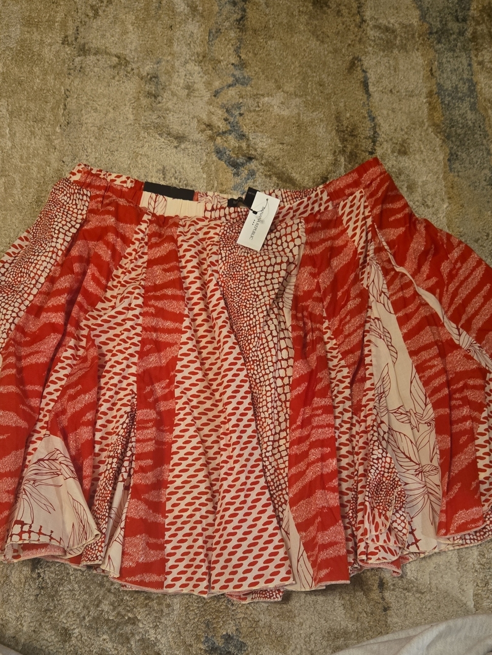 Banana Republic Red & Cream Patterned Circle Skirt